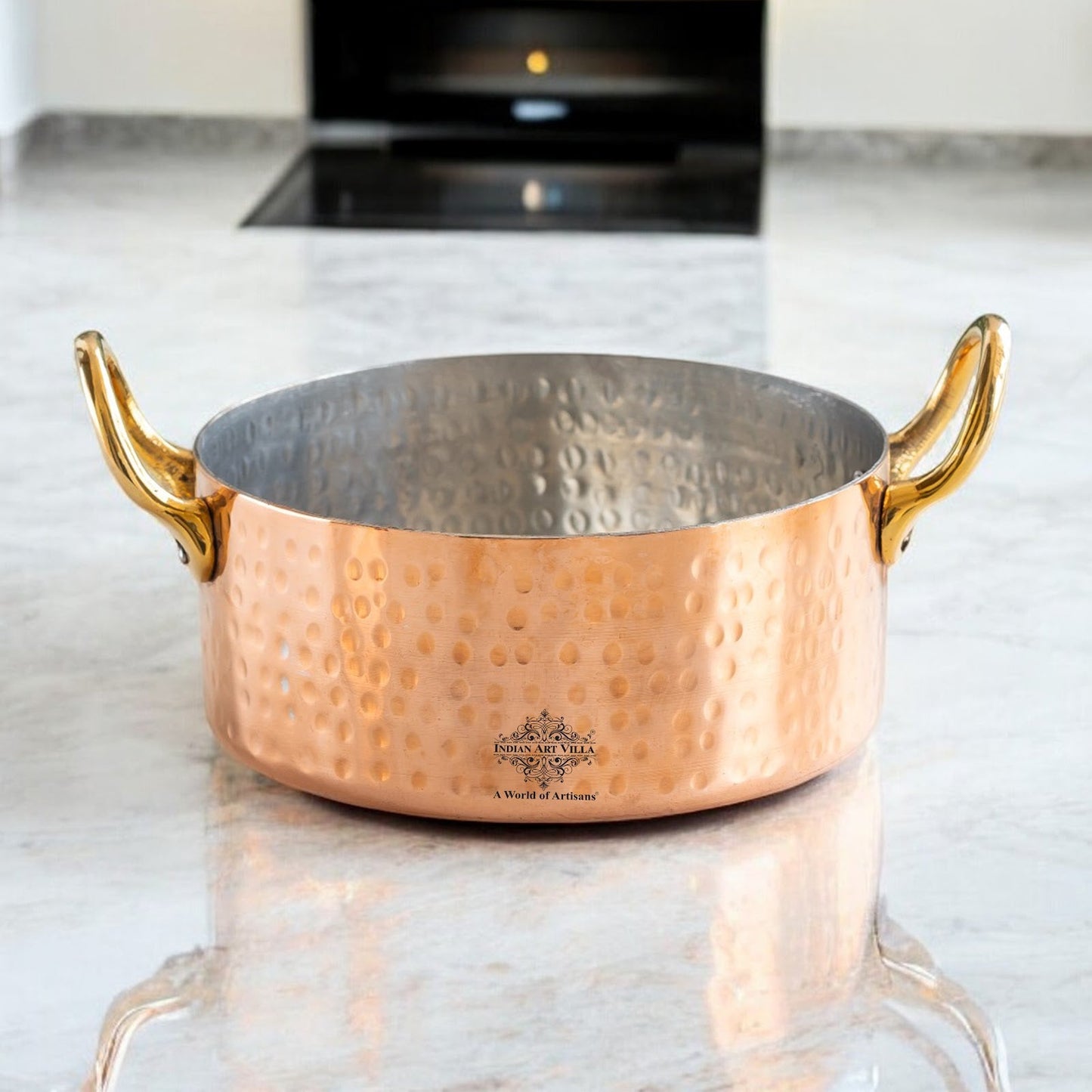 Pure Copper Round Dish With Tin Lining, Hammered Design, Serveware & Tableware