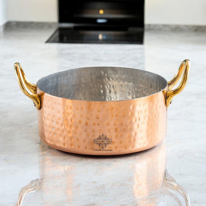 Pure Copper Round Dish With Tin Lining, Hammered Design, Serveware & Tableware