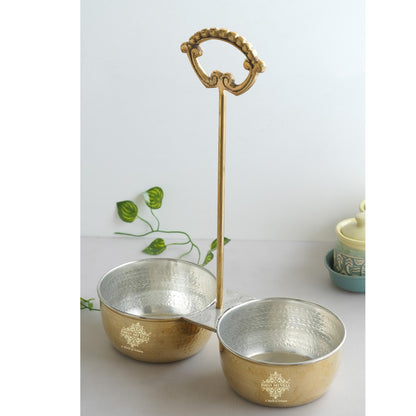 Handcrafted Pure Brass Hammered Design with Tin Lining, Vegetable Serving, 850 ml