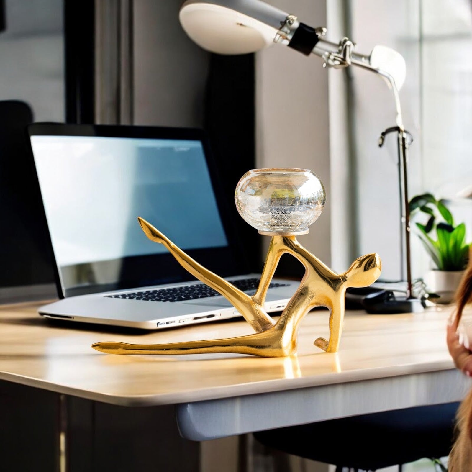 Gold Finish Decorative Candle Holder with Lady Design – Elegant Home Decor Accent, Perfect for Centerpiece