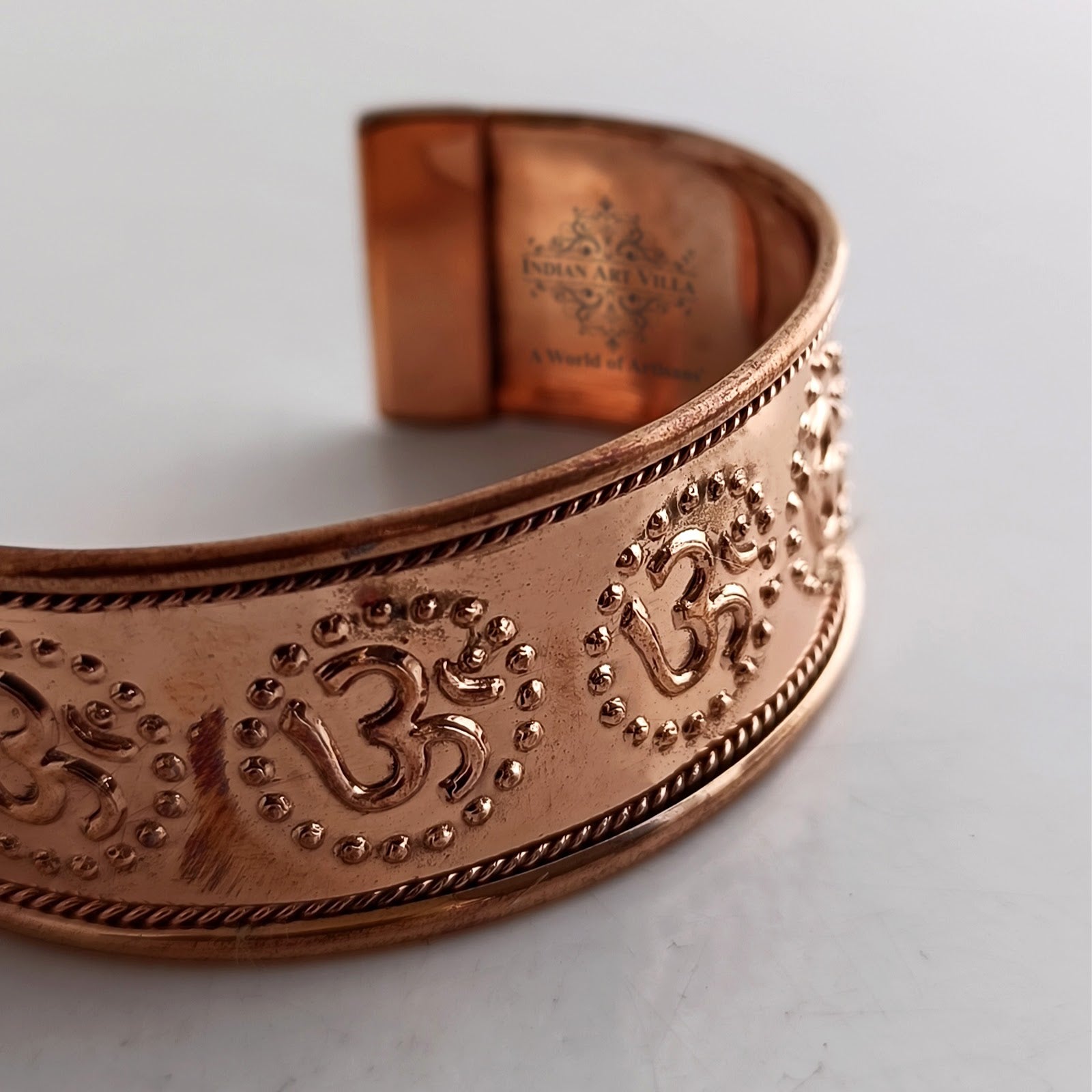 Pure Copper Om Design Broad Bangle Handcrafted Spiritual Bracelet