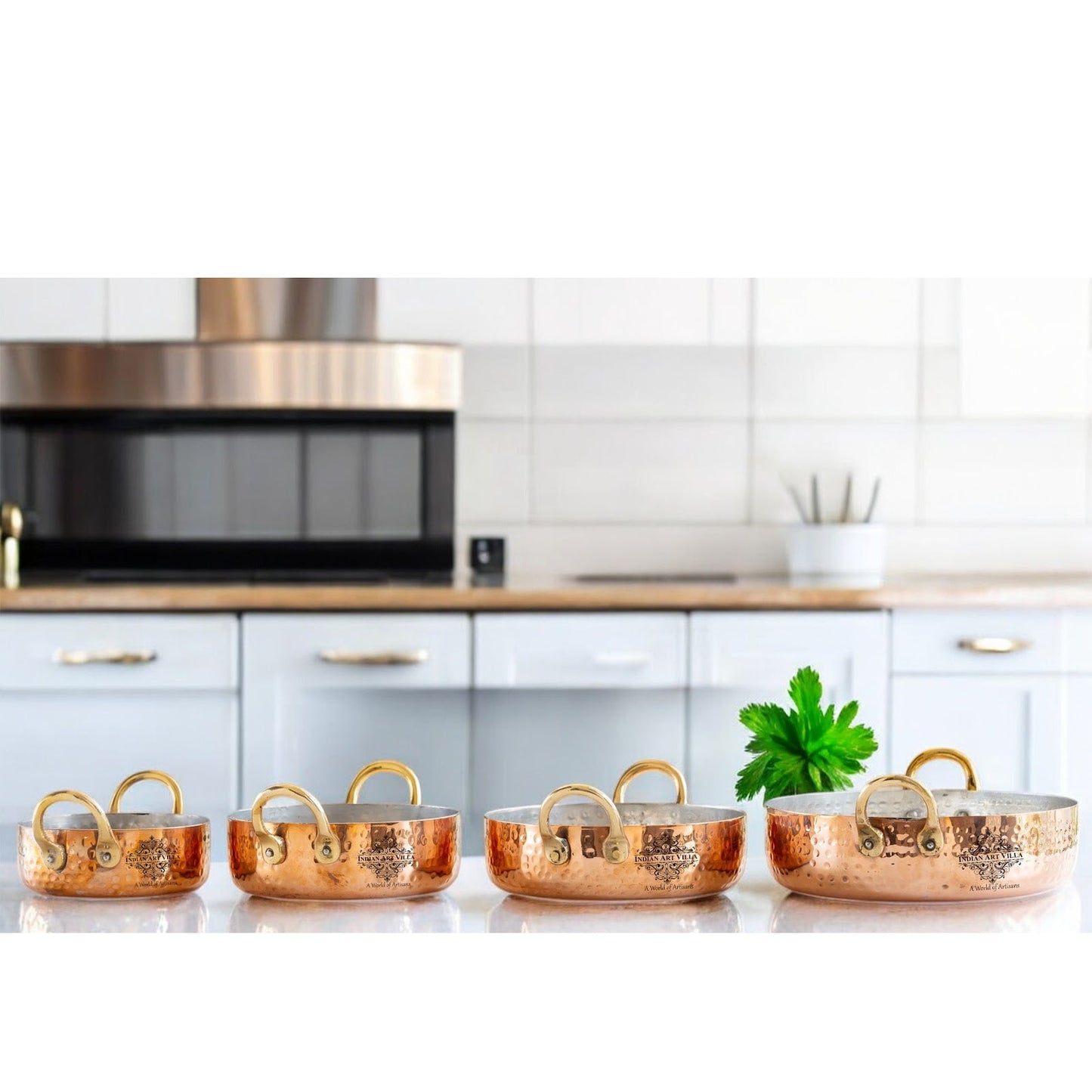 Pure Copper Round Dish, Pan Double Brass Handle With Tin Lining