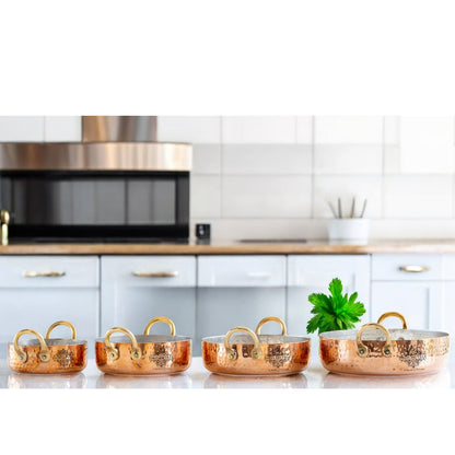 Pure Copper Round Dish, Pan Double Brass Handle With Tin Lining