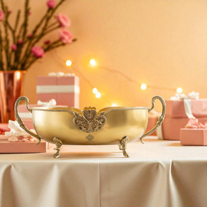 Brass Bowl Embossed Design With Decorative Style Handle