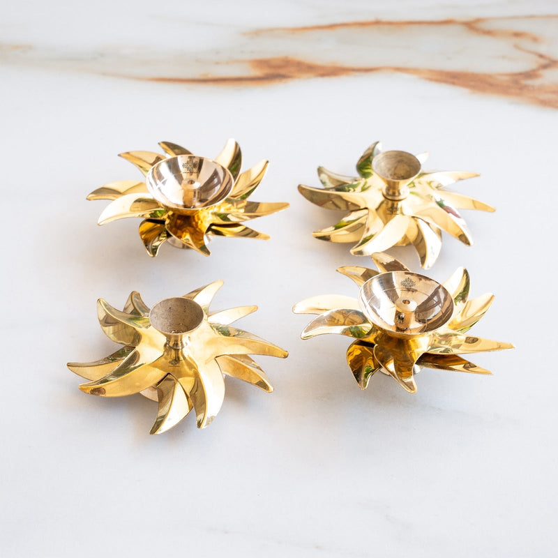 Brass Sunflower Design Diya Set of 4 -Temple Rituals & Traditional Gifting