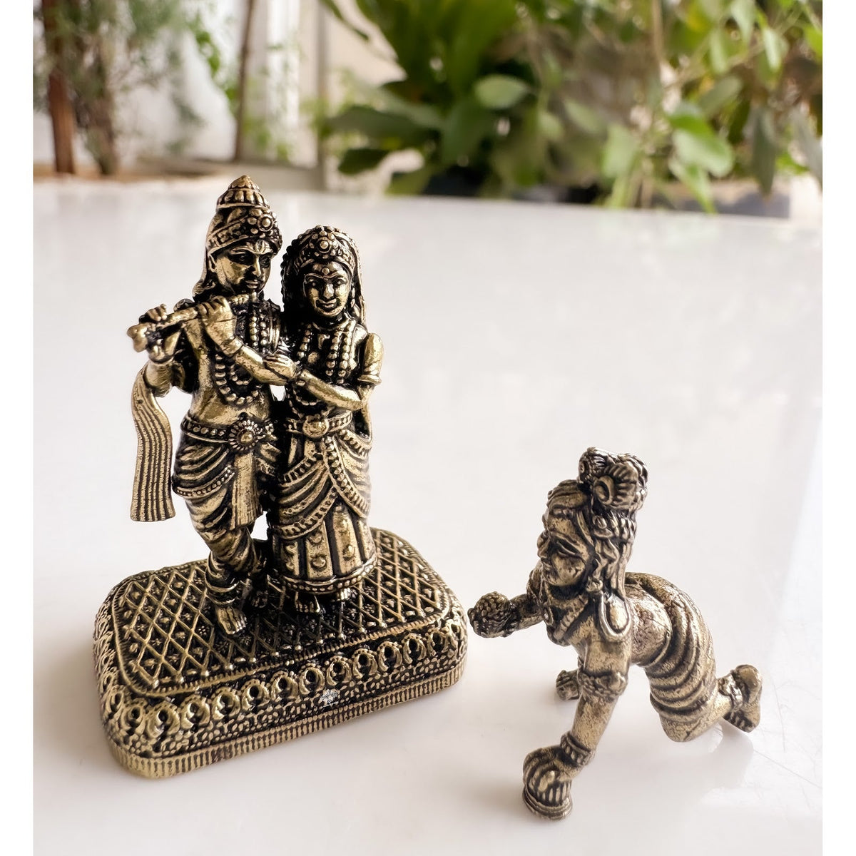 Pure Brass Miniature Radha Krishna With Laddu Gopal Ji Combo