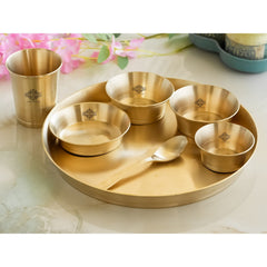 Pure Brass Matt Finish & Hammered 7 Pieces Dinner Set / Thali Set | DinnerWare |