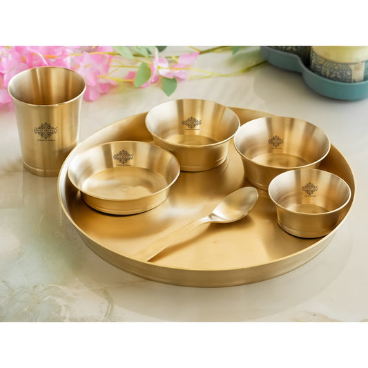 Pure Brass Matt Finish & Hammered 7 Pieces Dinner Set / Thali Set | DinnerWare |