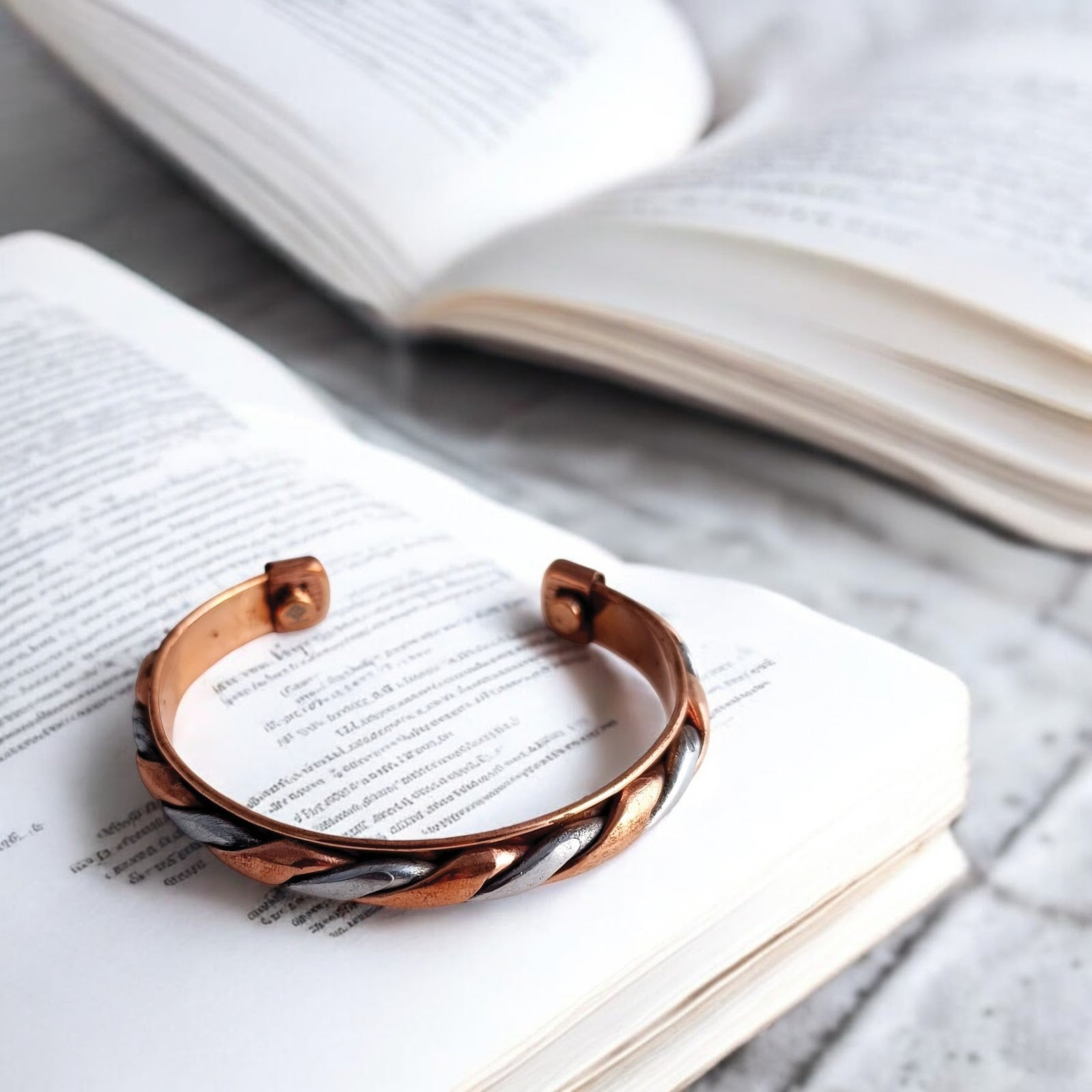 Copper & Steel Finish Spiral Bangle Handcrafted Adjustable Bracelet for Energy Balance