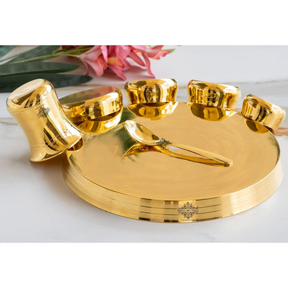 Luxurious Brass 7 Piece Dinner Set With Lead-Free Gold Finish - Elevate Your Dining with Timeless Indian Craftsmanship"