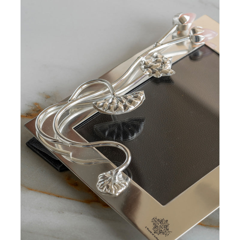 Silver-Plated Lotus Bud Flower Photo Frame – 24x19 cm (Inner Photo Size 18x13 cm), Decorative Picture Frame for Home Décor