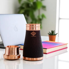 Pure Copper Hammered  Silk Finish Bedroom Bottle with Inbuilt Glass
