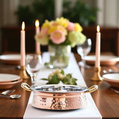 Copper Steel Handi Casserole with Brass Handles & Induction Base