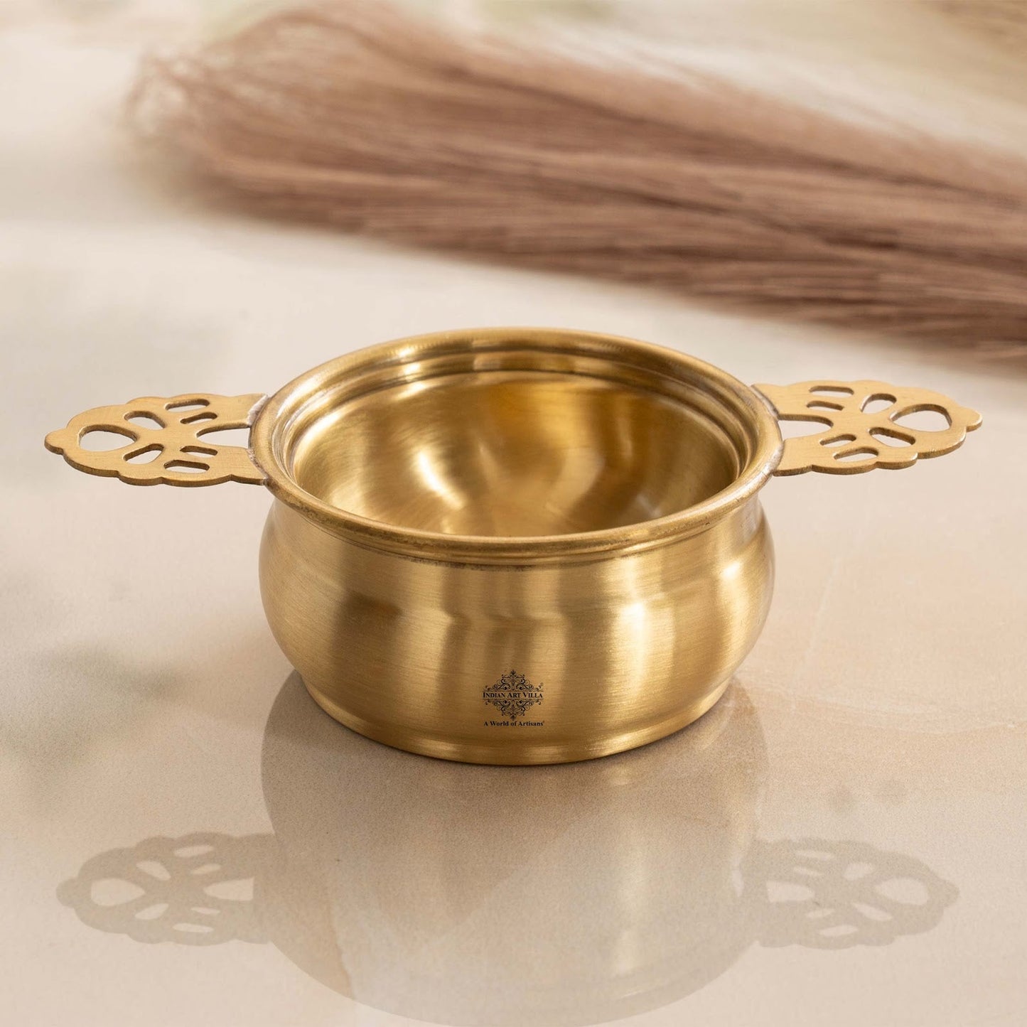 Brass Matt Finish Tea Infuser with Bowl Elegant Chai Chalani