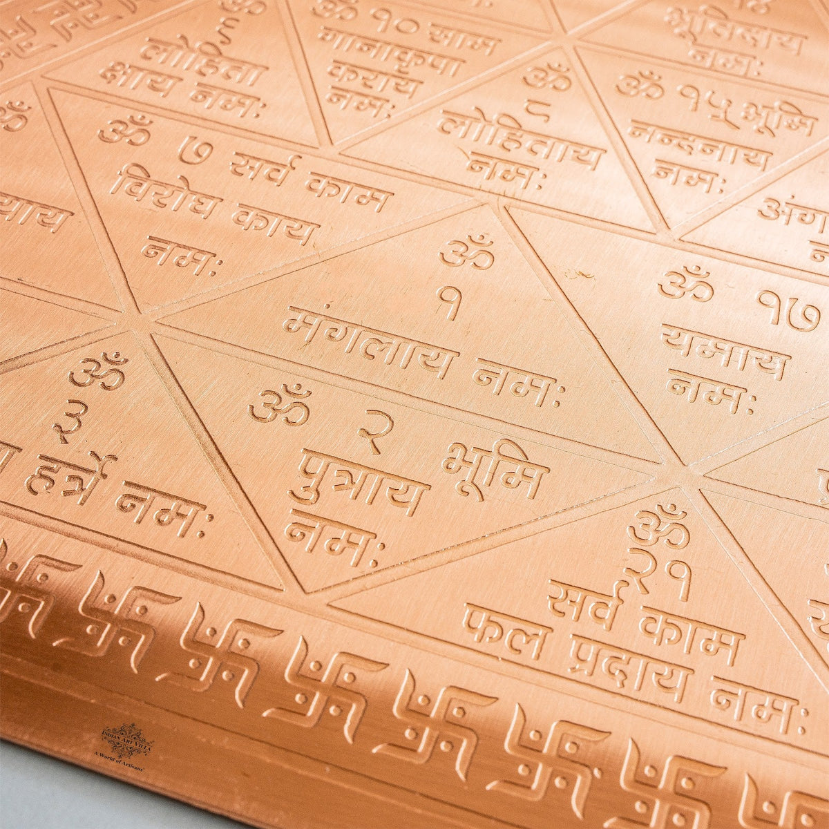 Copper Triangle Yantra, Intricate Engraved Pooja Decor