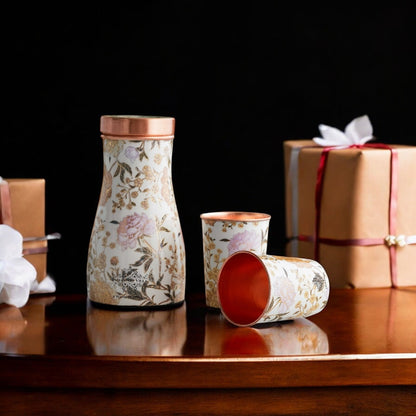 Copper Gold Printed Bedroom Bottle with 2 Glass Set – 900 ML Bottle & 300 ML Glass