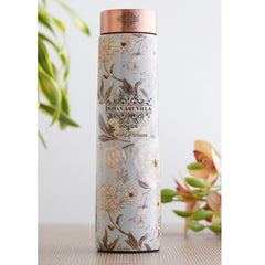 Pure Copper Water Bottle with Pyramid Shape Gold Print Design, 800 ML