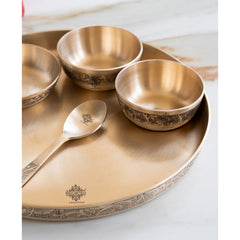 Pure Bronze Thali Set | 6 Pieces Dinner Set With Embossed Design