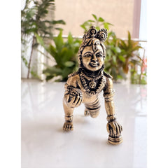 Pure Brass Miniature Laddu Gopal Krishna Ji Crawling Murti for Home Pooja