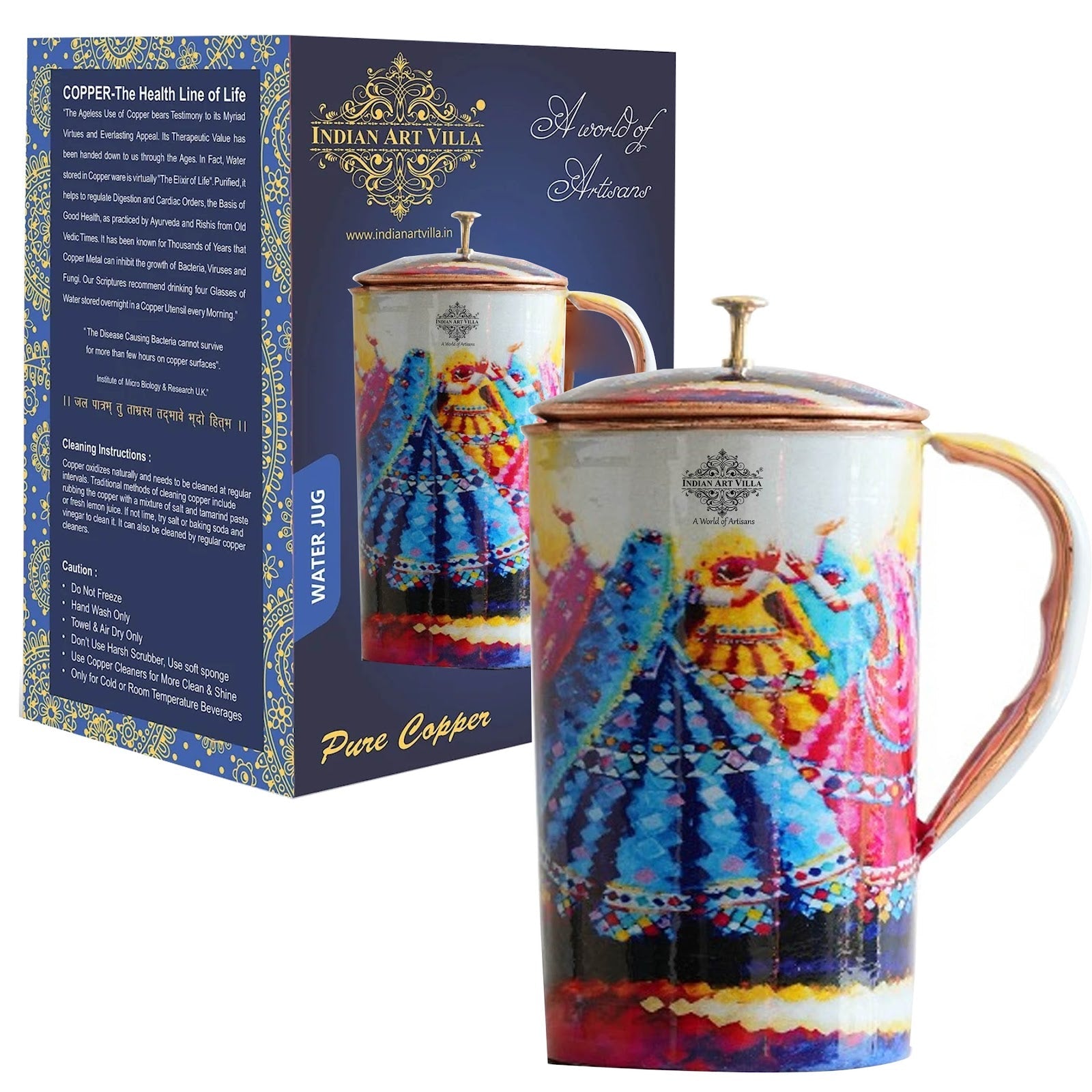 Pure Copper Printed Jug - Padharo Mhare Desh Design