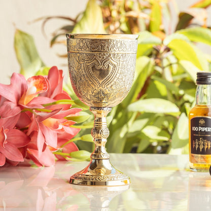Embossed Brass Goblet Glass for Barware
