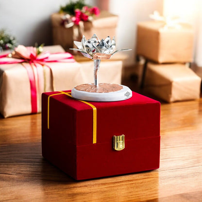 Silver-Plated Lotus Design Decorative Oil Lamp – Elegant Diya/Oil Lamp for Home, festival, Wedding Decoration