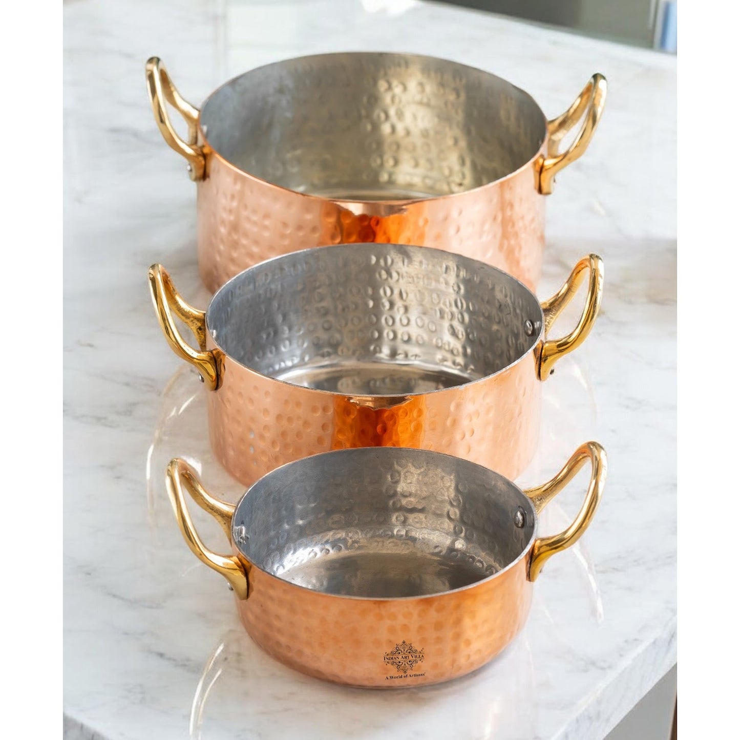 Pure Copper Round Dish With Tin Lining, Hammered Design, Serveware & Tableware