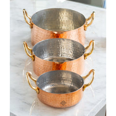 Pure Copper Round Dish With Tin Lining, Hammered Design, Serveware & Tableware