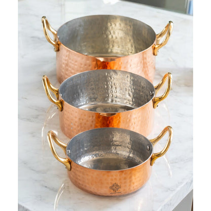 Pure Copper Round Dish With Tin Lining, Hammered Design, Serveware & Tableware