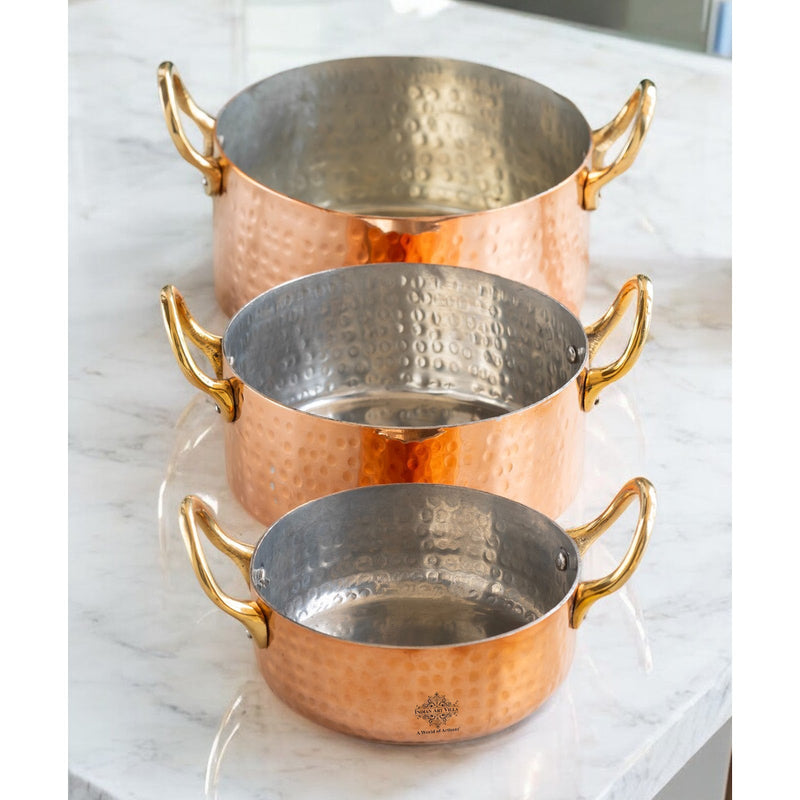 Pure Copper Round Dish With Tin Lining, Hammered Design, Serveware & Tableware
