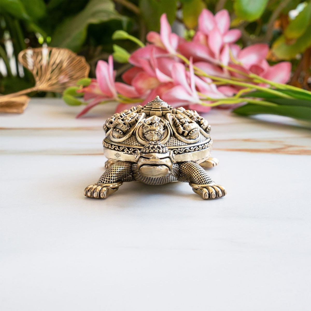 Brass Ashta Lakshmi Tortoise Idol - 15.24 CM, Spiritual Vastu Decor