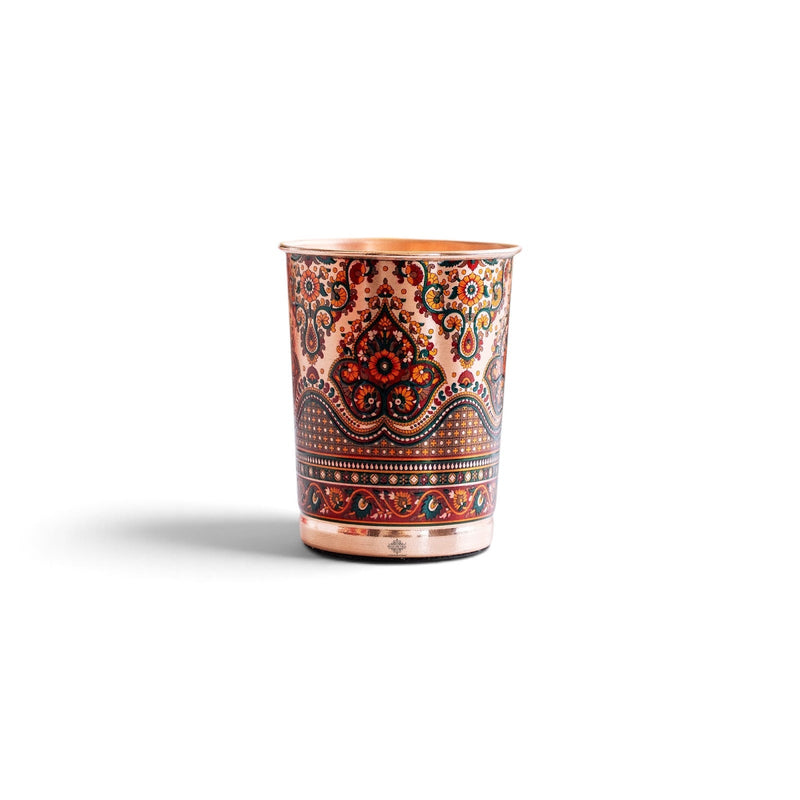 Pure Copper Kalakriti Print Glass for Daily Use, Home & Gifting - 270 ML