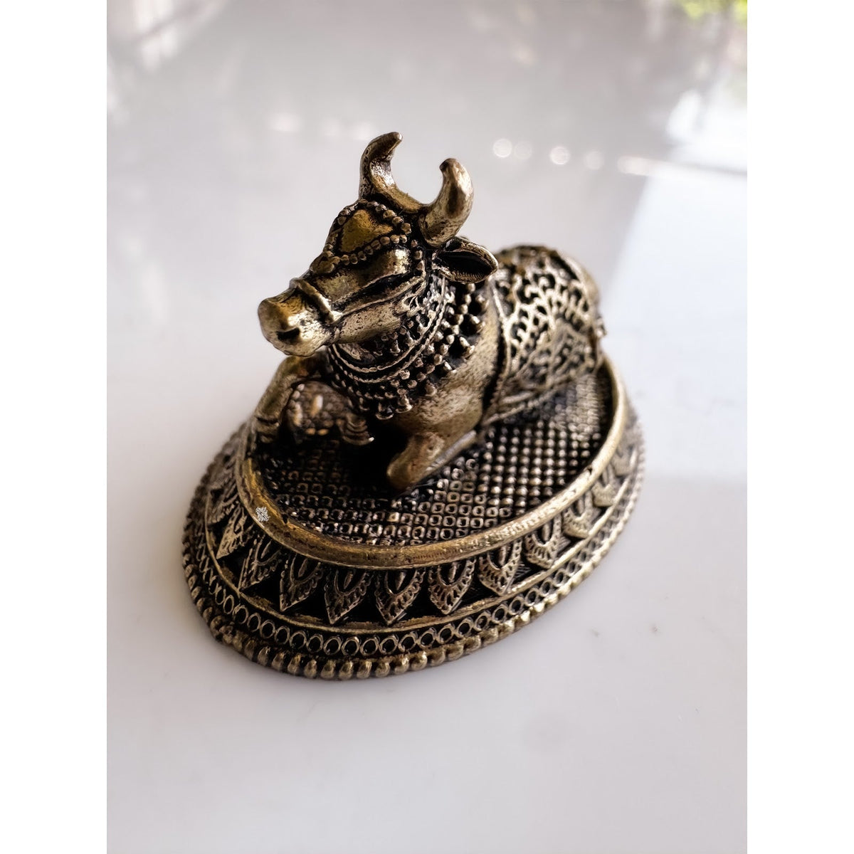 Pure Brass Miniature Sitting Nandi Ji Murti - 2.54 cm