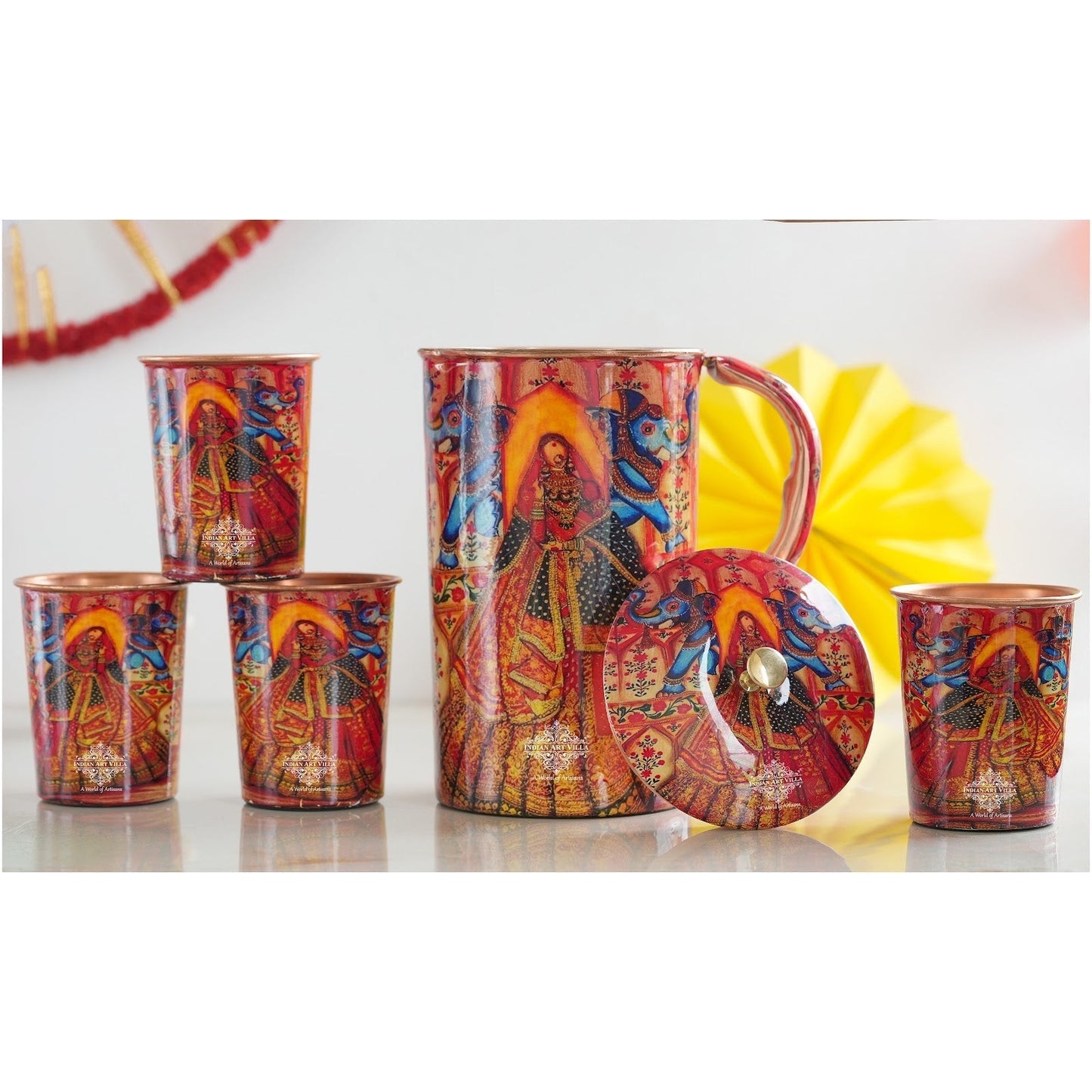 Pure Copper Printed Padharo Mhare Desh Jug & Glass Gift Set