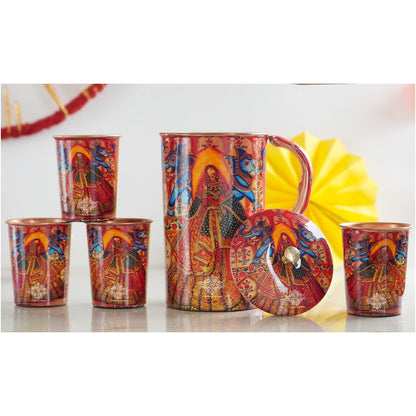 Pure Copper Printed Padharo Mhare Desh Jug & Glass Gift Set