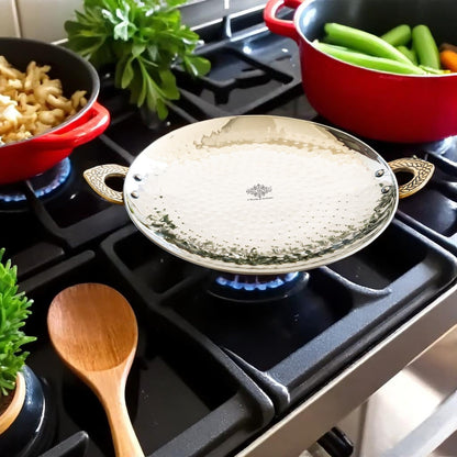 Stainless Steel Hammered Cookware Tawa With Brass Handle
