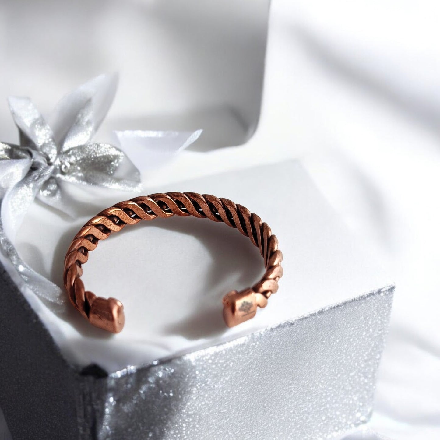 Pure Copper Spiral & Dots Bangle Handcrafted Adjustable Bracelet for Men & Women