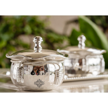Silver-Plated Hammered Bowl with Lid & Spoon - Elegant Gift Box Set for Special Occasions