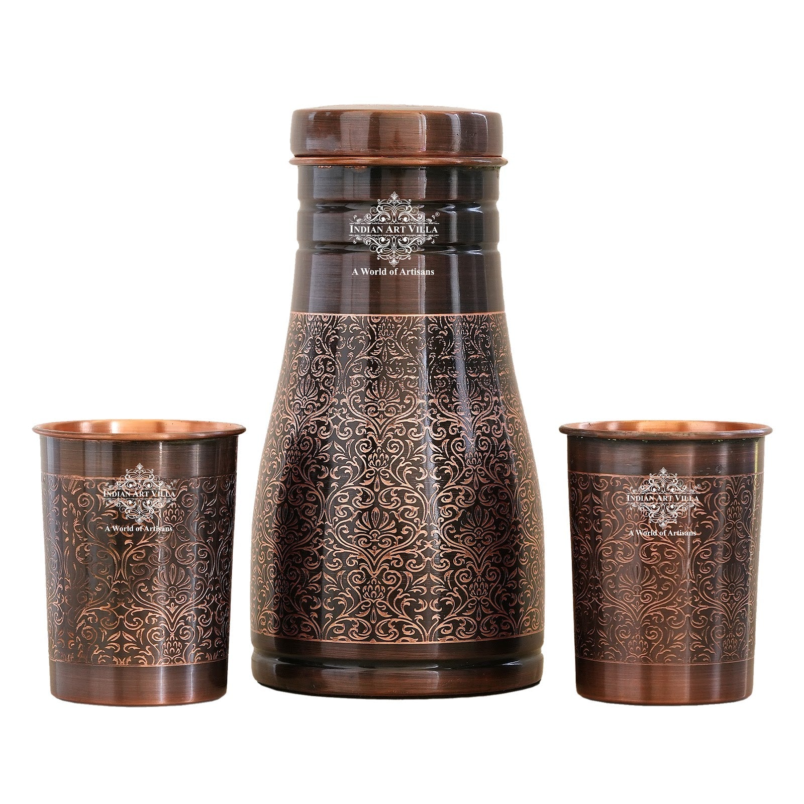 Copper Bedroom Antique Dark Finished Bottle with 2 Copper Glass