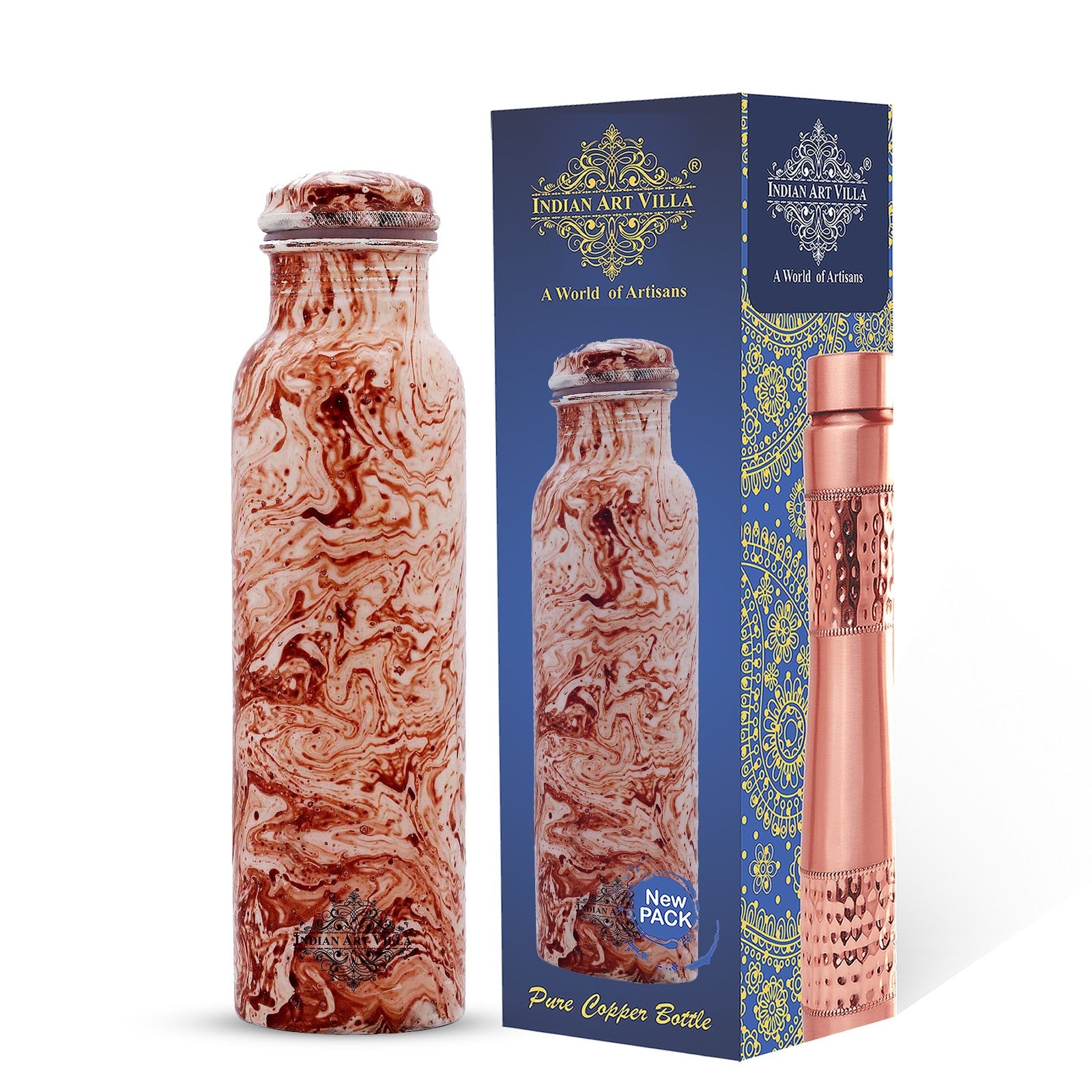 Pure Copper Water Bottle with Printed Design