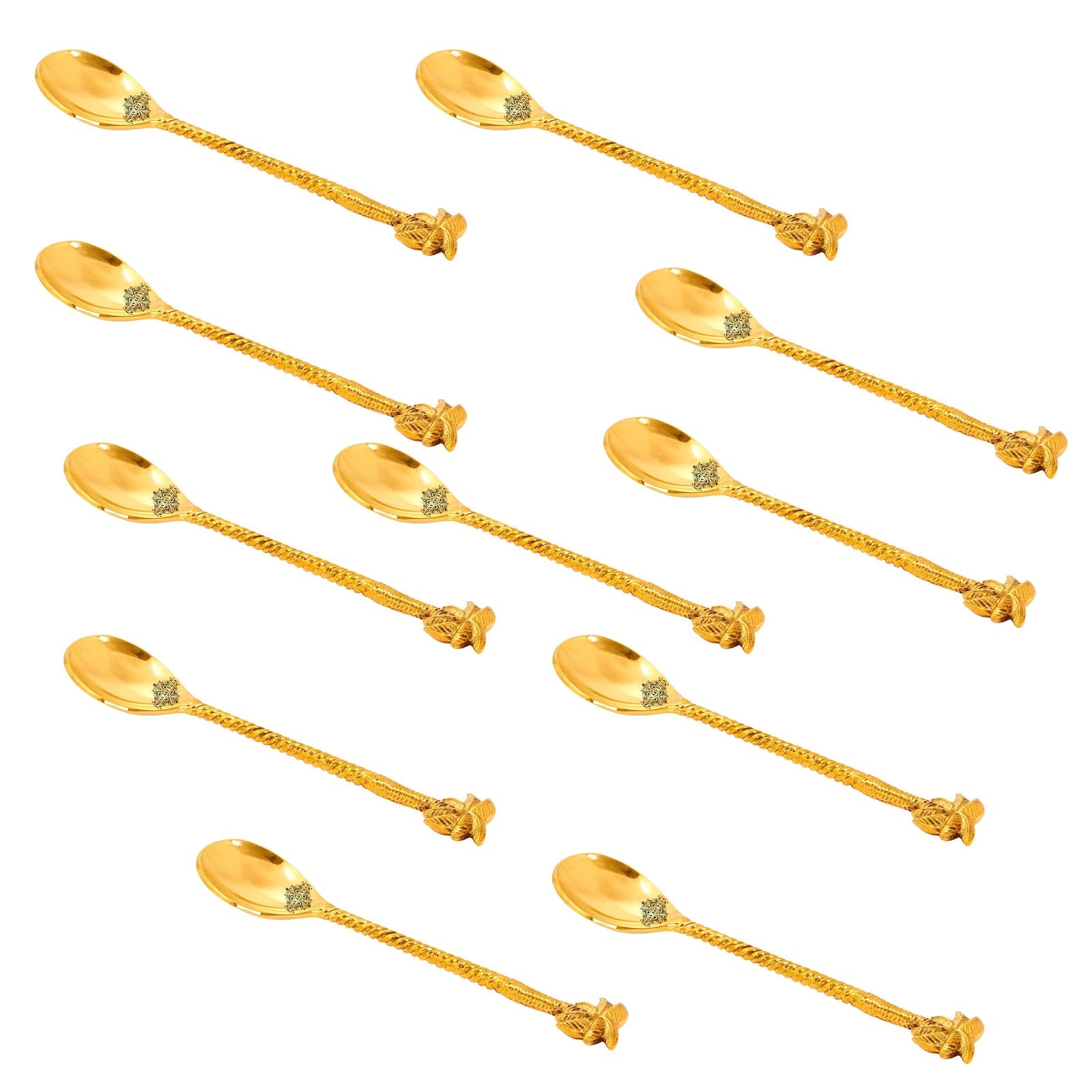 Brass Designer Spoon, Tree Design, Flatware, Gold