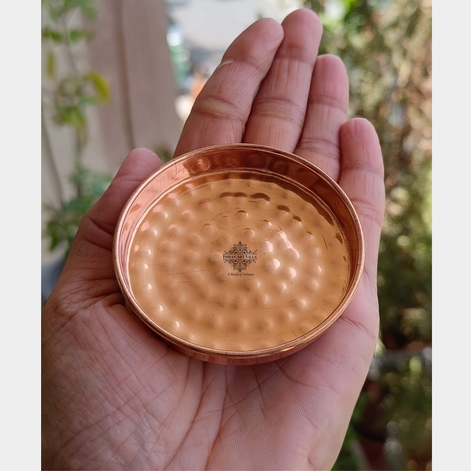 Indian Art Villa, Pure Copper Glass/Cup Lid With  Hammered Design, Small Size Lid, Set Of 6