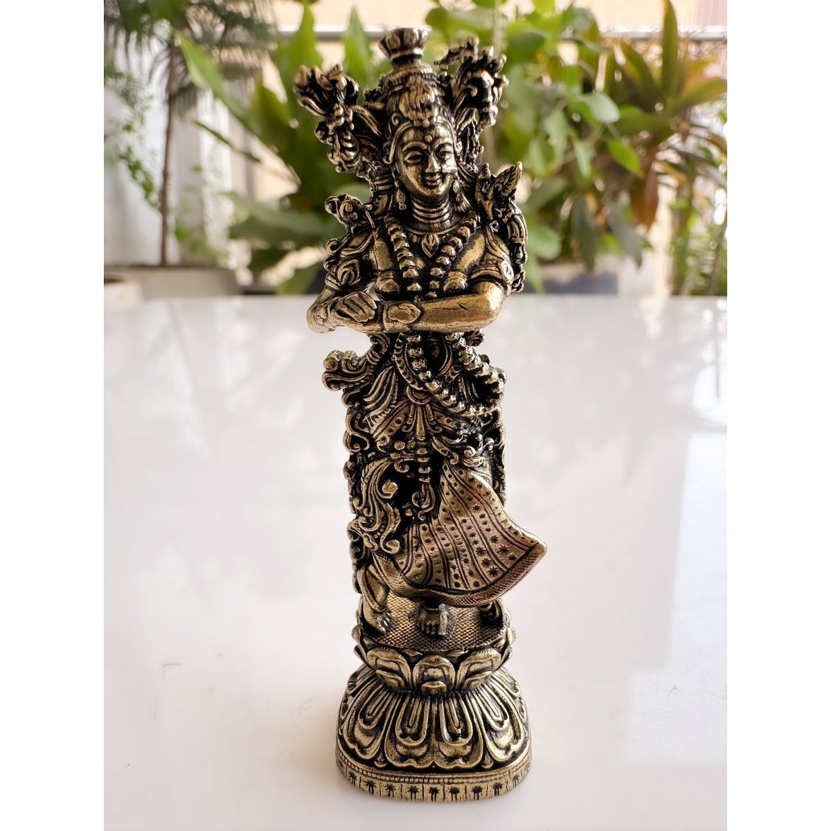 Pure Brass Miniature Handcrafted Radha Ji Idol For Home Mandir - 7.4 cm