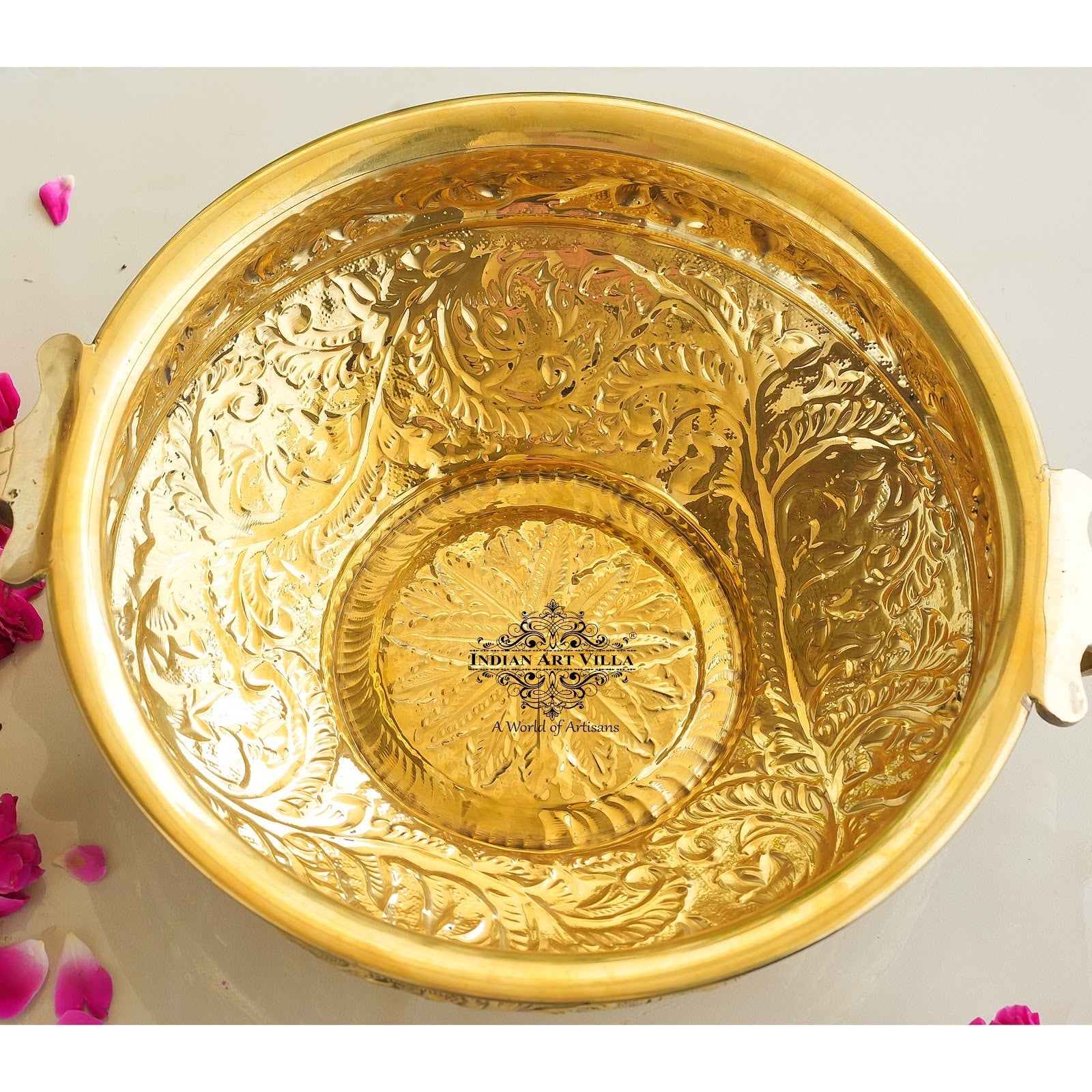 Pure Brass Embossed Design Urli  5Ltr.