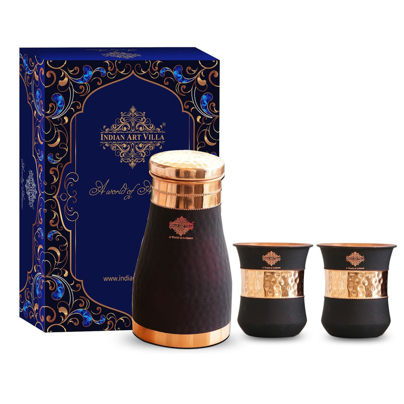 Pure Copper Bedroom Bottle with Two Copper Glasses - Silk Finish