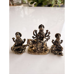 Pure Brass Miniature Durga Lakshmi Saraswati Combo - Navratri Tridevi Combo