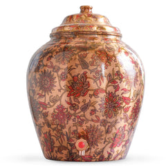 Pure Copper Water Pot | Dispenser | Matka with Printed Flower & Leaf Design, 13 Ltr.