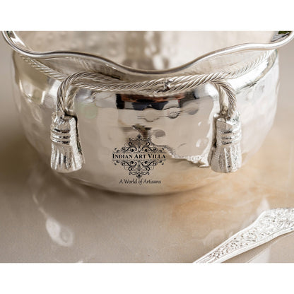 Luxury Silver-Plated Bowl with Hammered Finish & Matching Spoon – Elegant Gift Set for All Occasions