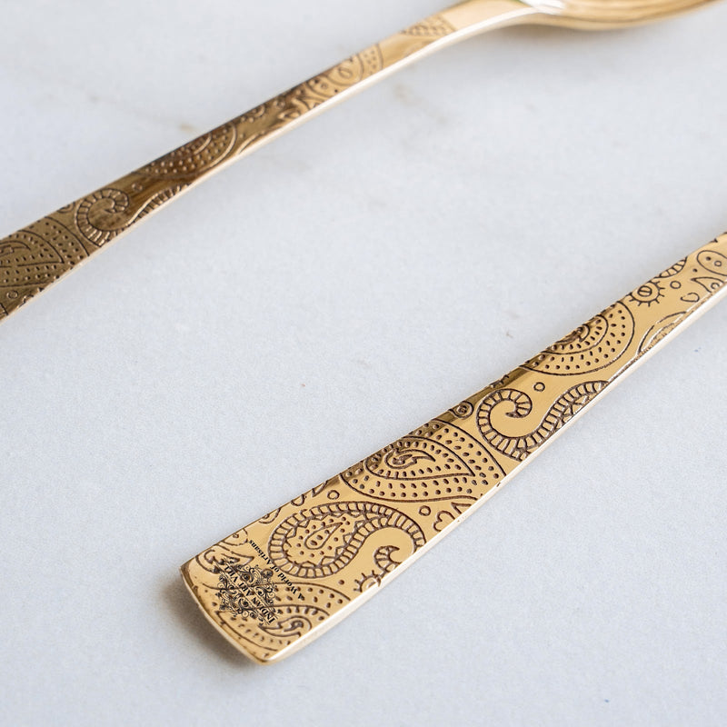 Pure Brass Embossed Thali Set 31.75 cm with Bowls, Spoon & Glass