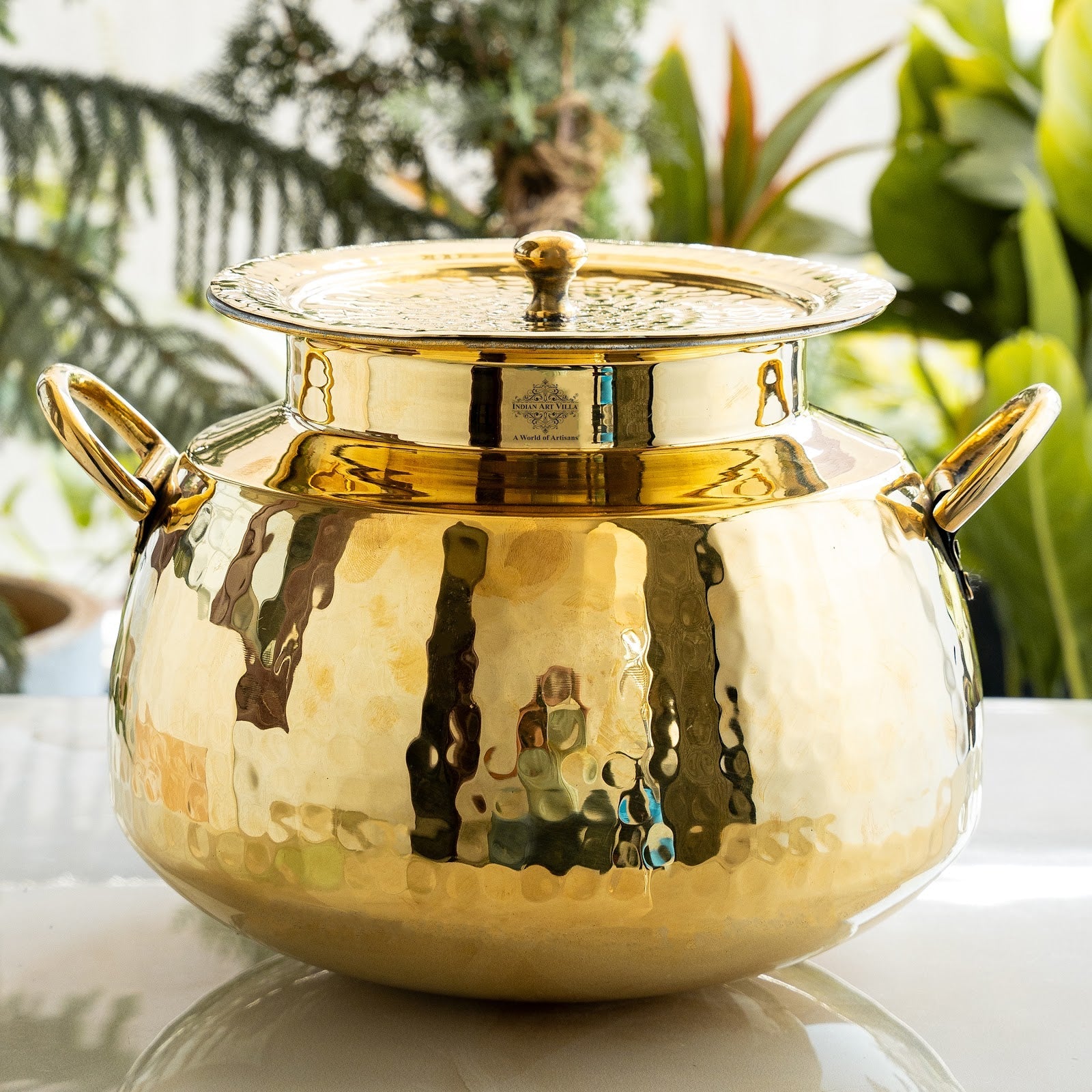 Hammered Brass Handi Degchi with Tin Lining & Lid